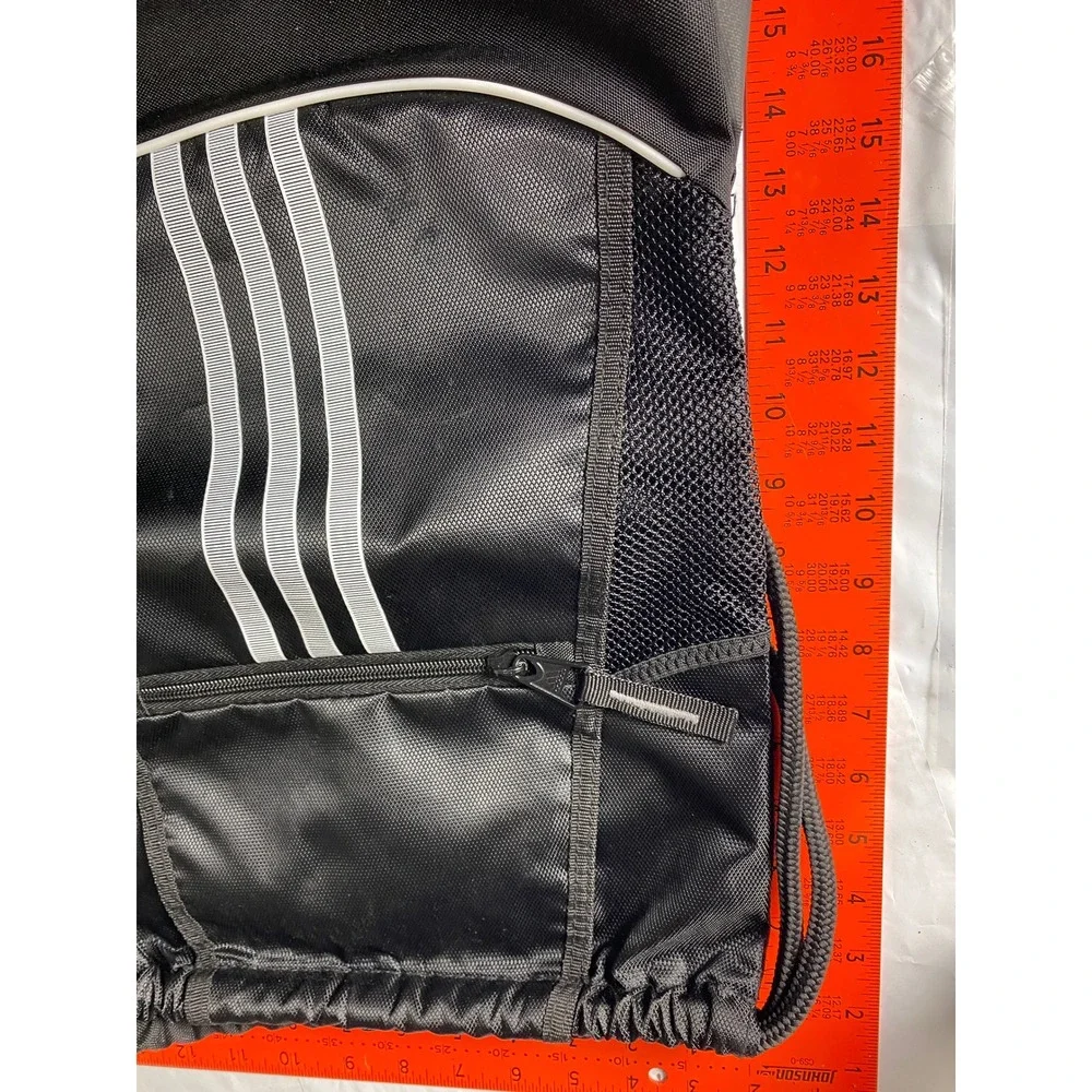 Adidas Drawstring Backpack Black White 3-Stripe Cinch Sack Gym Bag Mesh Pockets